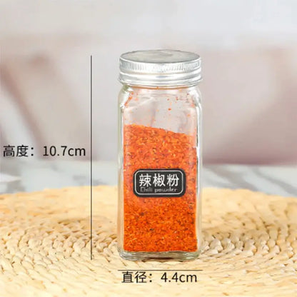 Modern clear glass seasoning jar set with black lids for kitchen