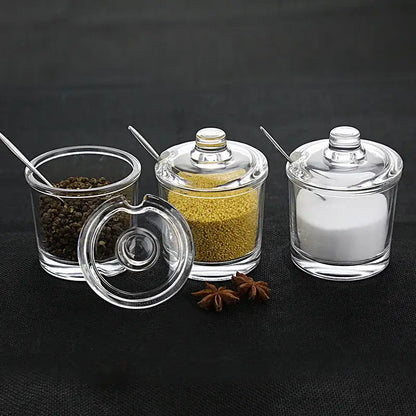 Modern clear glass seasoning jar with spoon kitchen spice jar