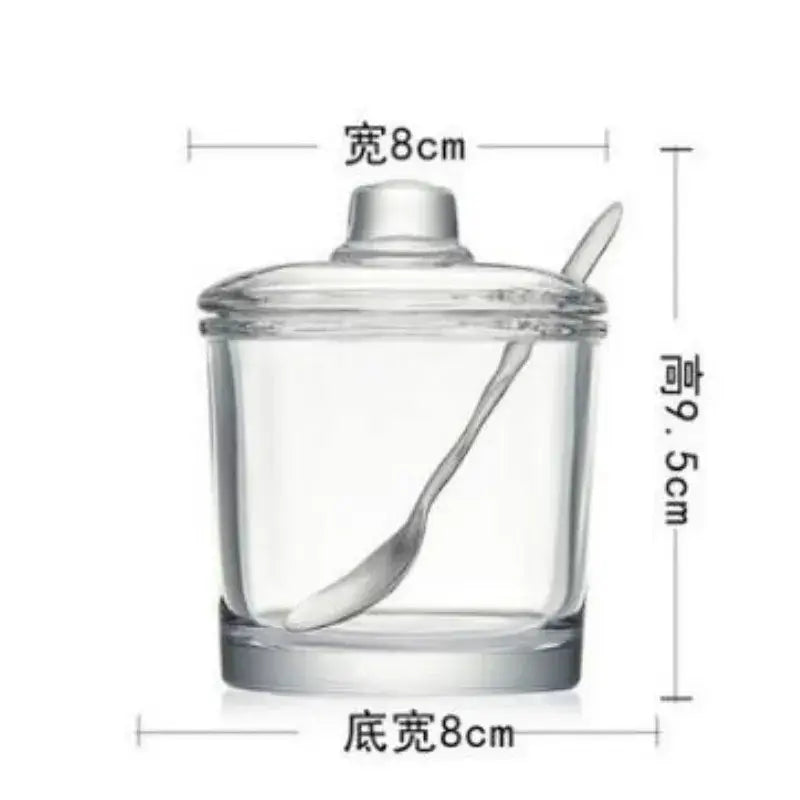 Modern clear glass seasoning jar with spoon kitchen spice jar