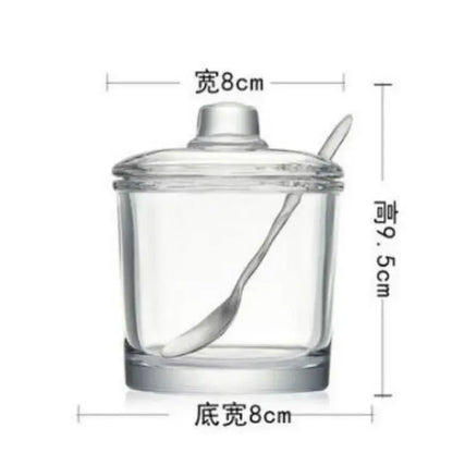 Modern clear glass seasoning jar with spoon kitchen spice jar