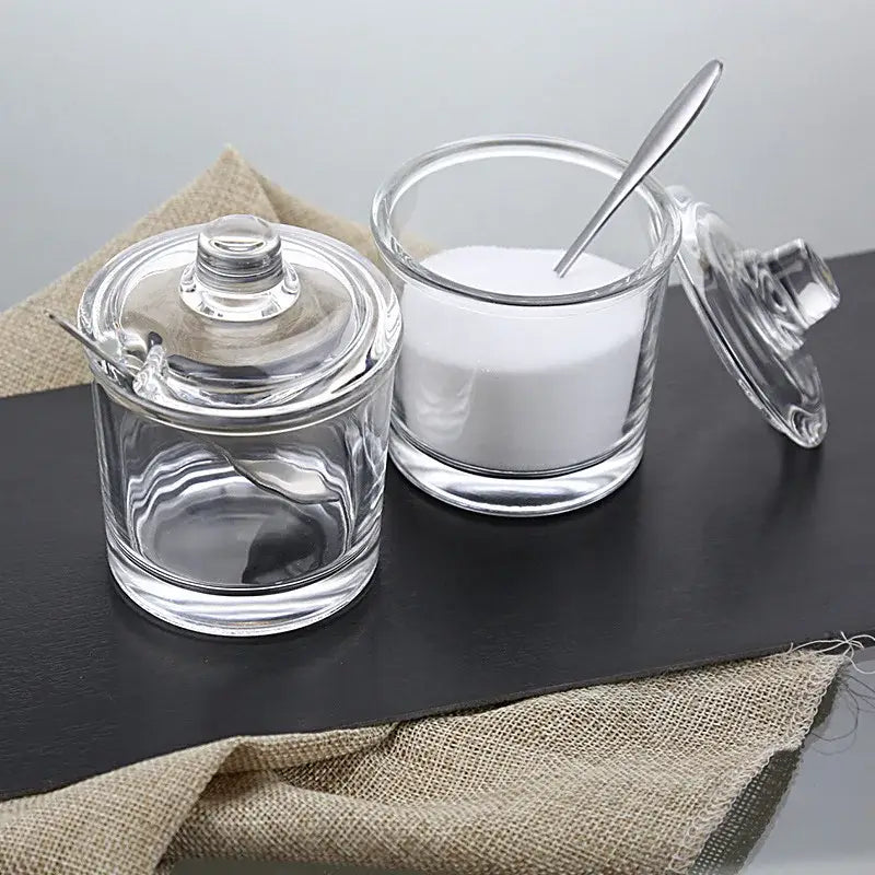 Modern clear glass seasoning jar with spoon kitchen spice jar