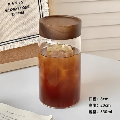 Modern clear glass tea cup with wood lid kitchen coffee jar