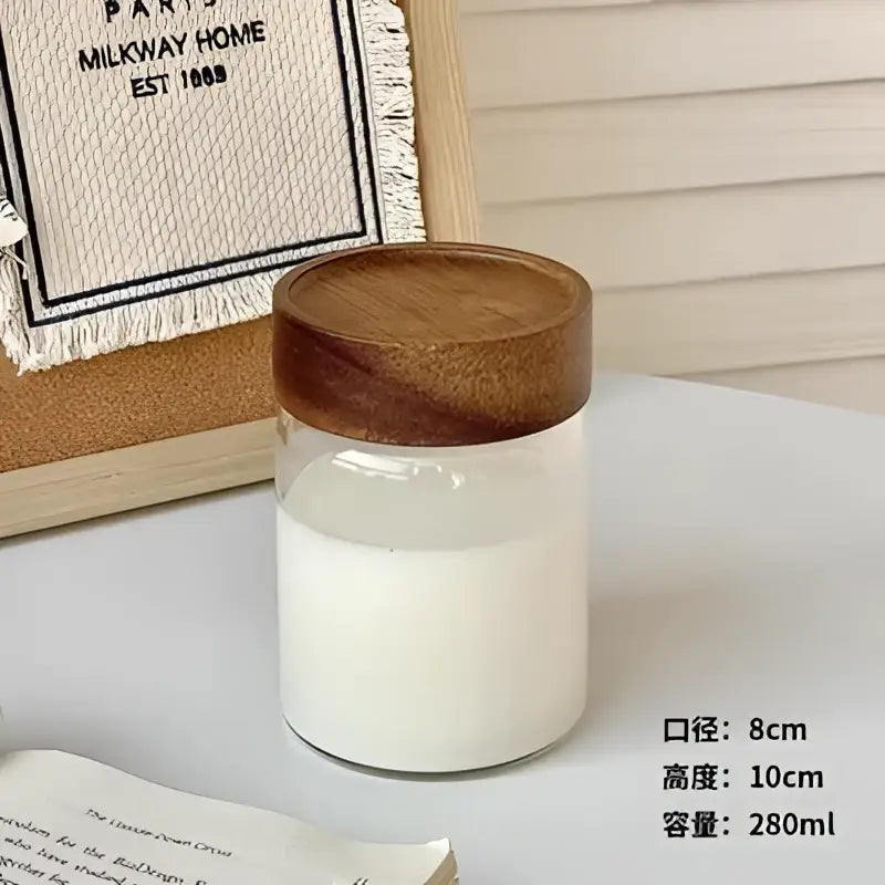 Modern clear glass tea cup with wood lid kitchen coffee jar