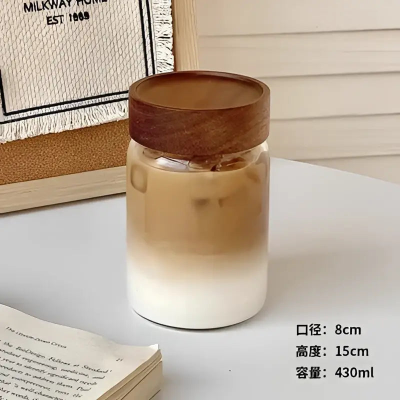 Modern clear glass tea cup with wood lid kitchen coffee jar