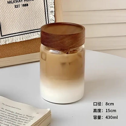 Modern clear glass tea cup with wood lid kitchen coffee jar