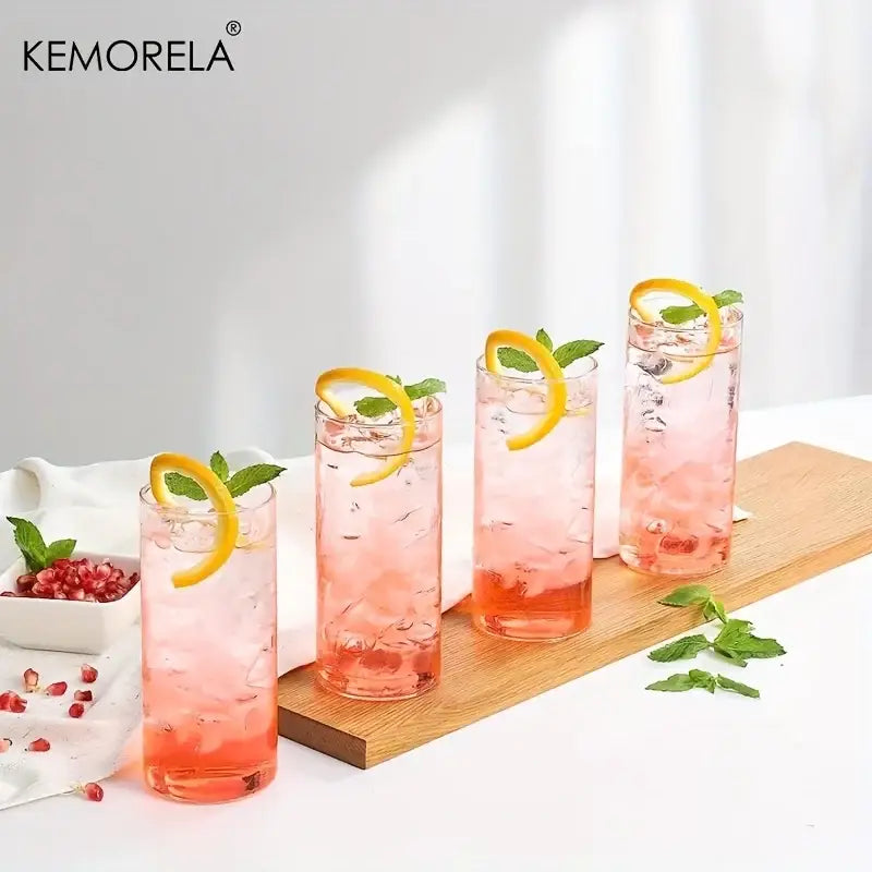 Modern clear glass tumbler cups with bamboo lids 4-piece kitchen set