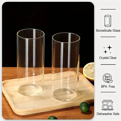 Modern clear glass tumbler cups with bamboo lids 4-piece kitchen set