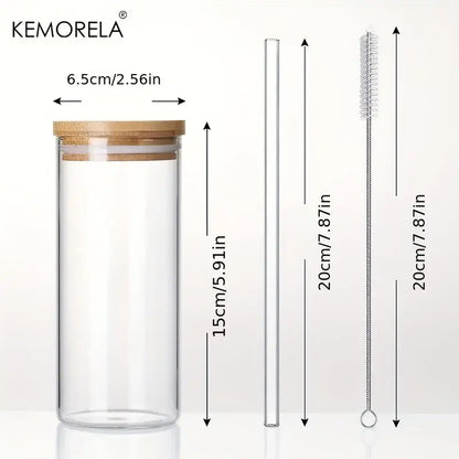 Modern clear glass tumbler cups with bamboo lids 4-piece kitchen set