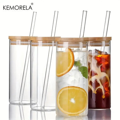 Modern clear glass tumbler cups with bamboo lids 4-piece kitchen set