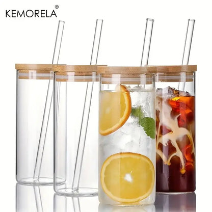 Modern clear glass tumbler cups with bamboo lids 4-piece kitchen set