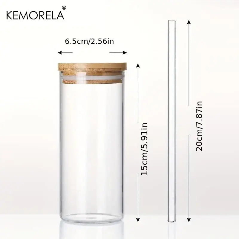 Modern clear glass tumbler cups with bamboo lids 4-piece kitchen set