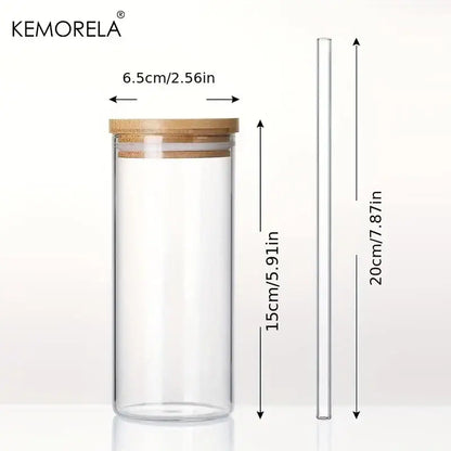 Modern clear glass tumbler cups with bamboo lids 4-piece kitchen set