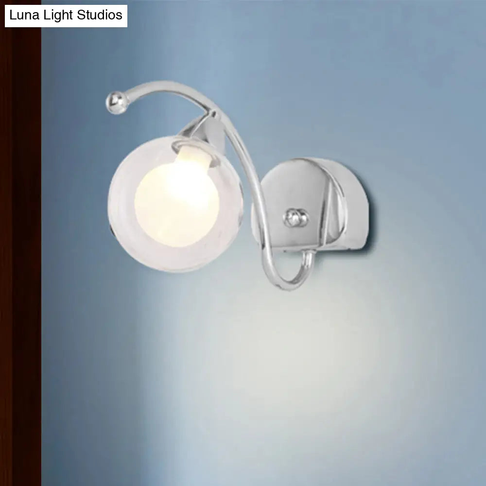 DecorBites™ Modern Clear Glass Wall Lamp with LED Light in Chrome - Bedroom Sconce with Curved Arm