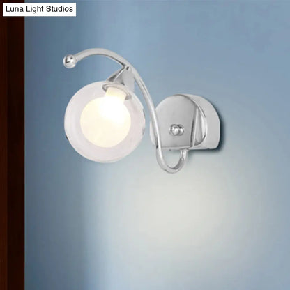 DecorBites™ Modern Clear Glass Wall Lamp with LED Light in Chrome - Bedroom Sconce with Curved Arm
