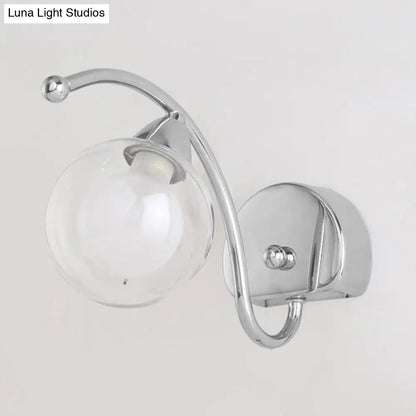 DecorBites™ Modern Clear Glass Wall Lamp with LED Light in Chrome - Bedroom Sconce with Curved Arm