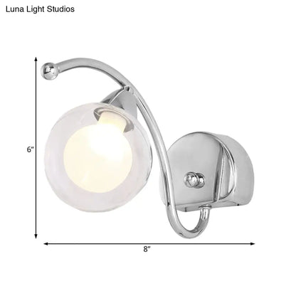DecorBites™ Modern Clear Glass Wall Lamp with LED Light in Chrome - Bedroom Sconce with Curved Arm