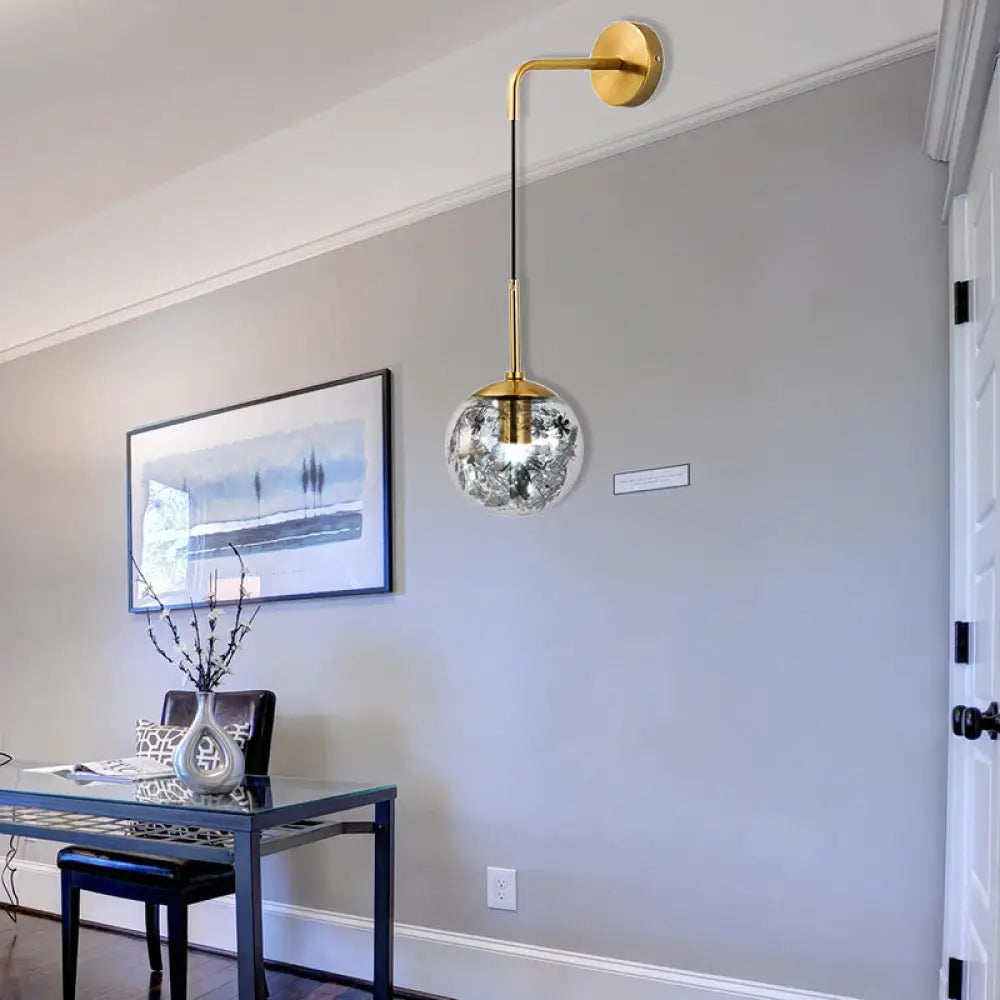 DecorBites™ Modern Clear Glass Wall Light with Flower Deco Cloth and Silver/Gold Finish
