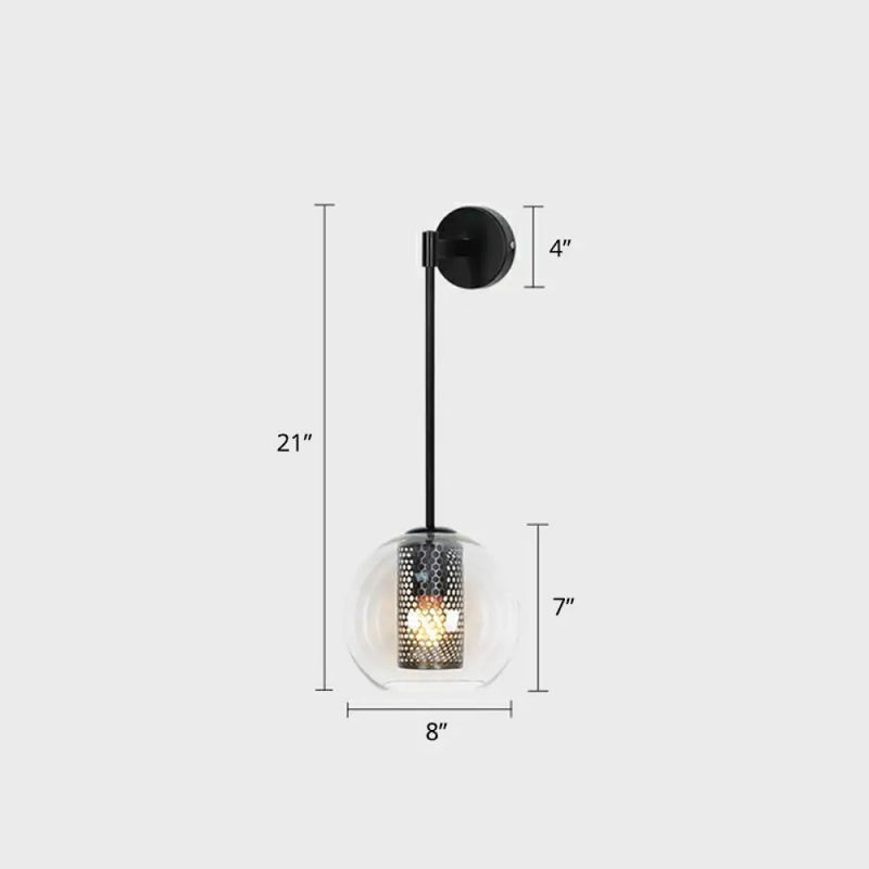 DecorBites™ Modern Clear Glass Wall Sconce Light with Wire Mesh - 1 Head Stairway Fixture