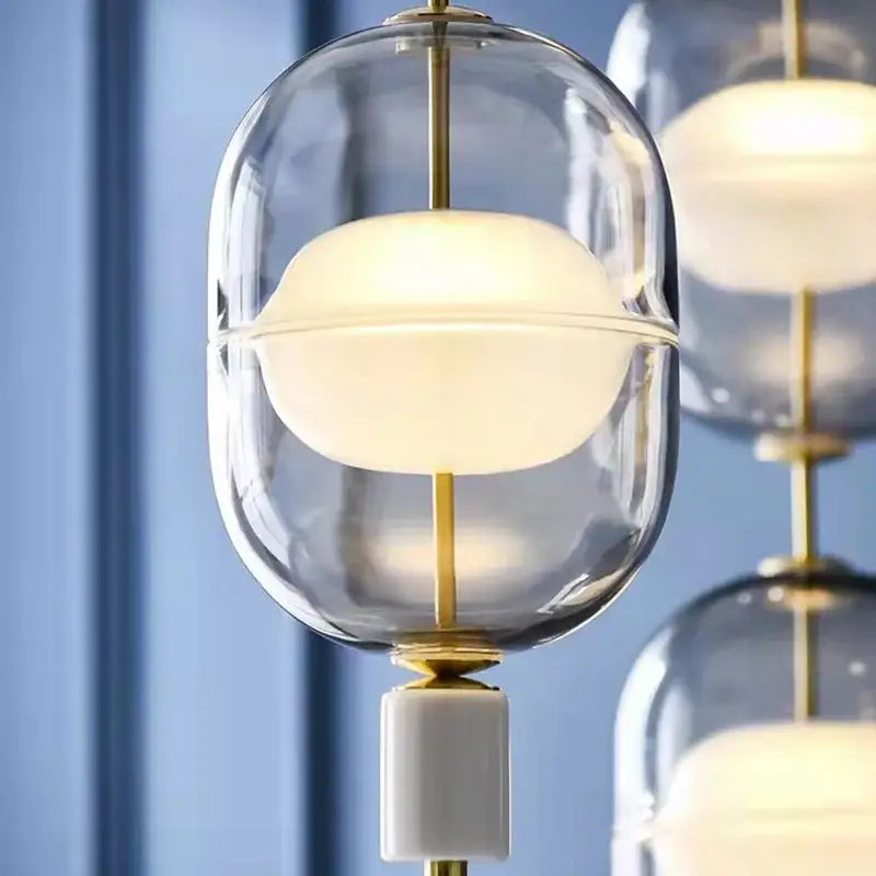 Modern clear gray amber glass pendant light dining room brass orbs