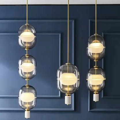 Modern clear gray amber glass pendant light dining room brass orbs
