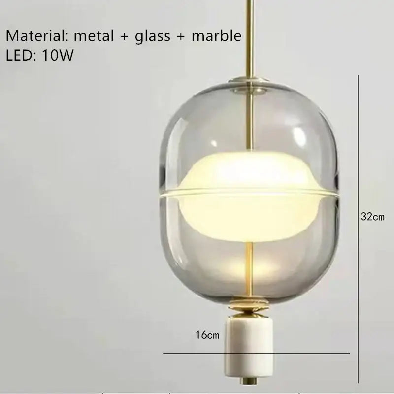 Modern clear gray amber glass pendant light dining room brass orbs