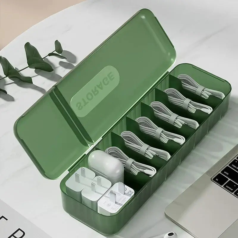 Modern clear & gray desk organizer cable box – bedroom charging case