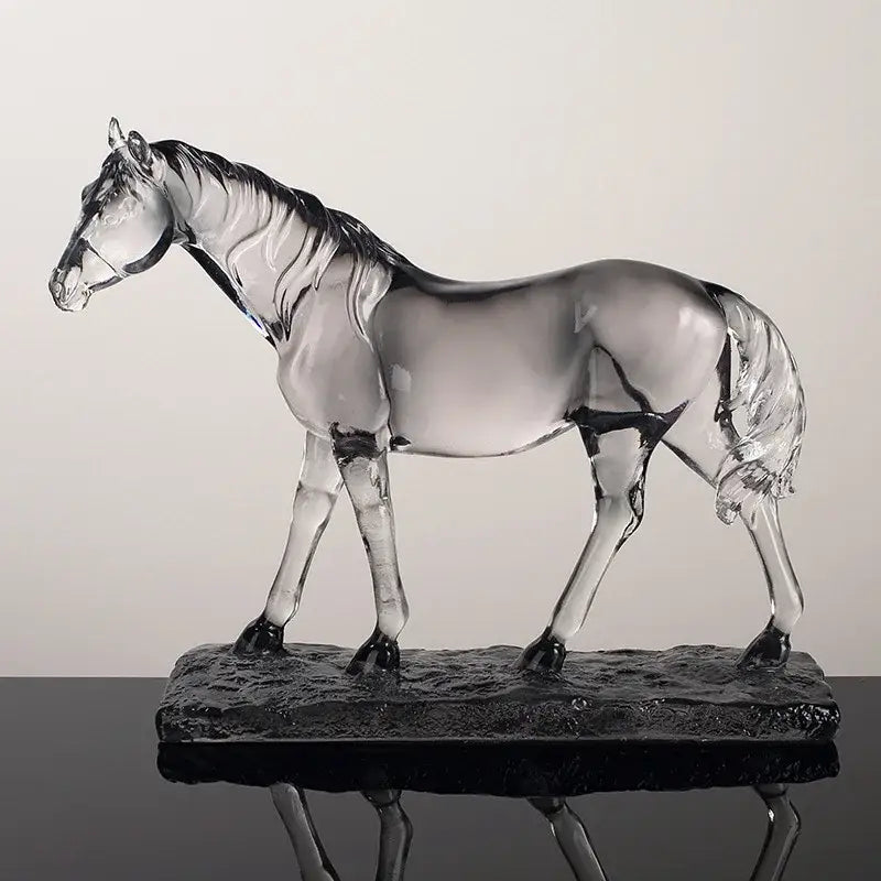 Modern clear horse resin sculpture living room decor black accents