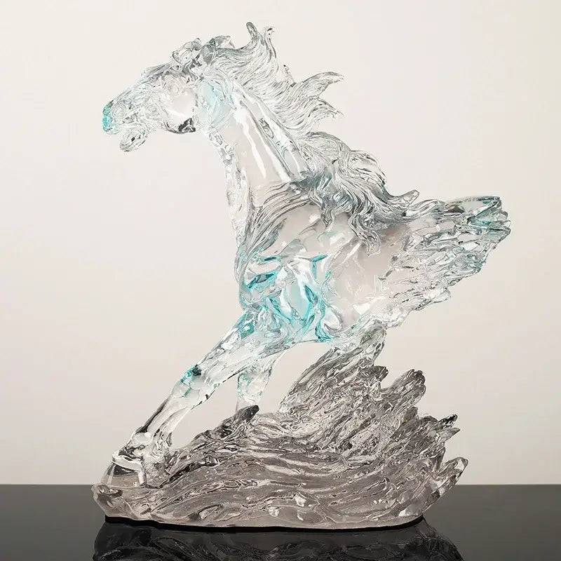 Modern clear horse resin sculpture living room decor black accents