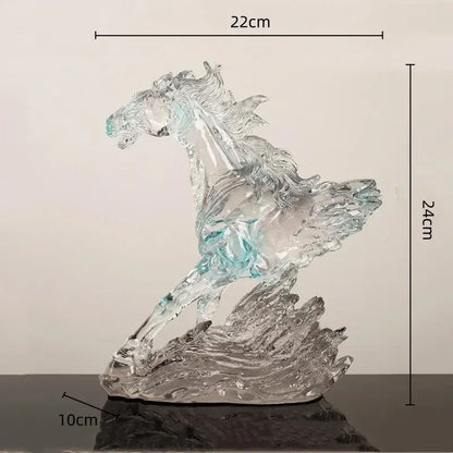 Modern clear horse resin sculpture living room decor black accents