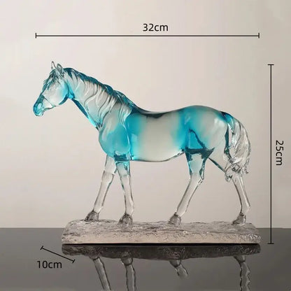 Modern clear horse resin sculpture living room decor black accents