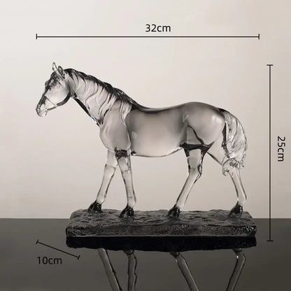 Modern clear horse resin sculpture living room decor black accents