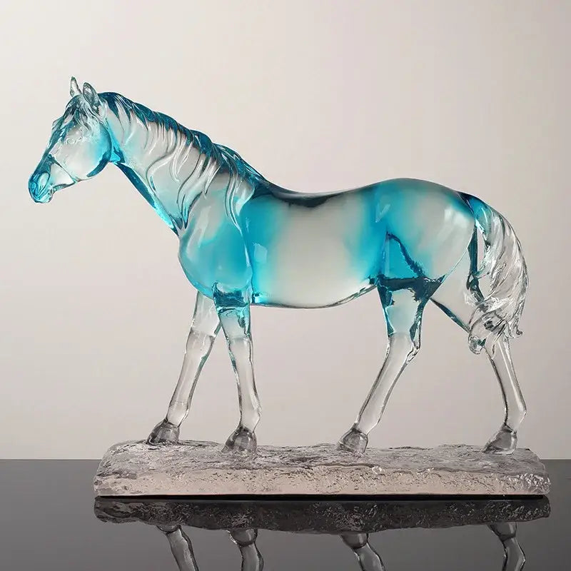 Modern clear horse resin sculpture living room decor black accents