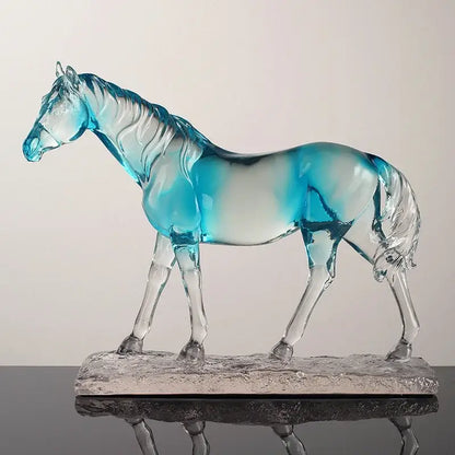 Modern clear horse resin sculpture living room decor black accents