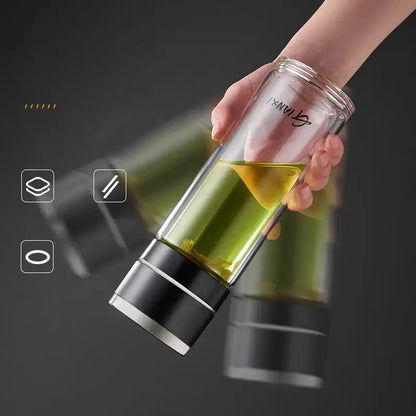 Modern clear insulated glass cup kitchen tea tumbler with black & silver lid