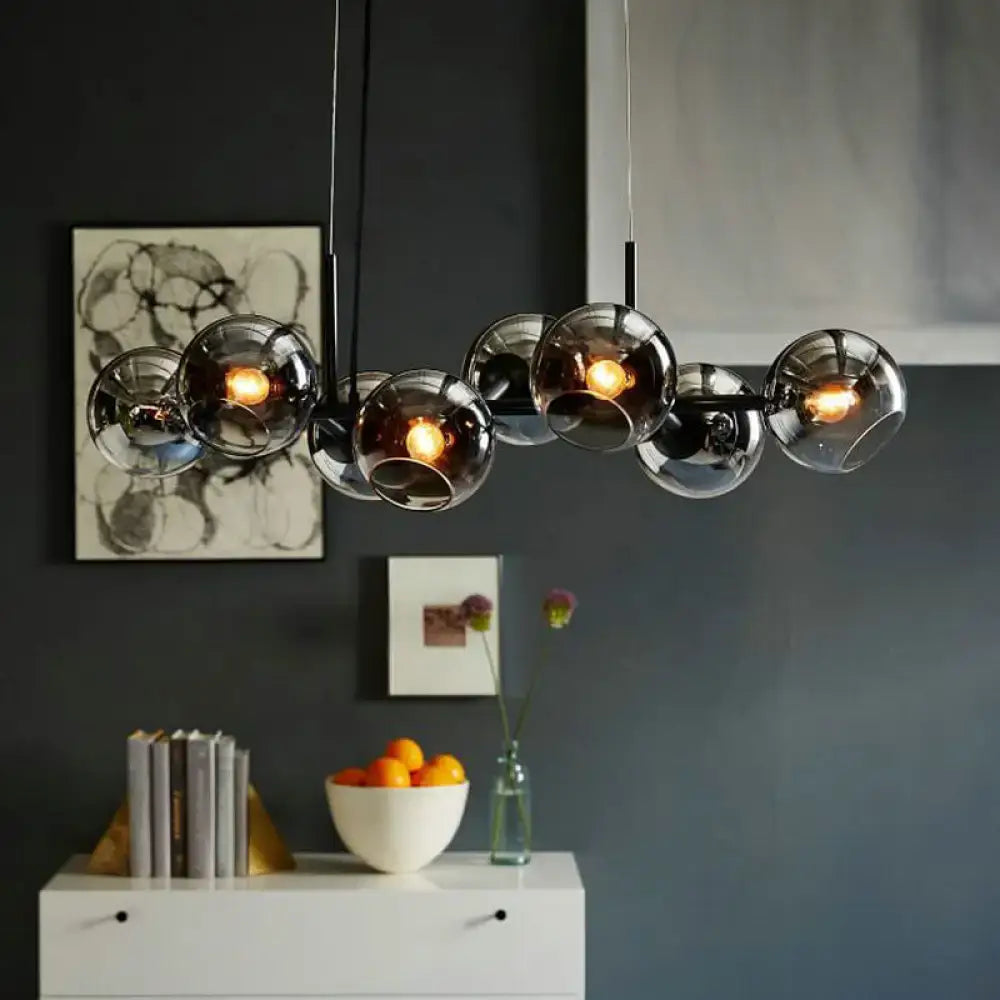 Modern clear smoke glass 8 bulb lighting fixture dining room black & gold