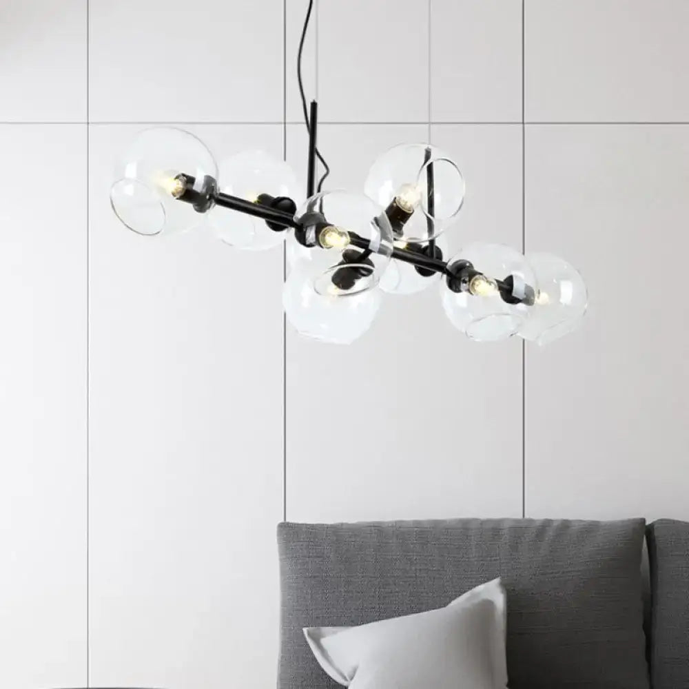 Modern clear smoke glass 8 bulb lighting fixture dining room black & gold