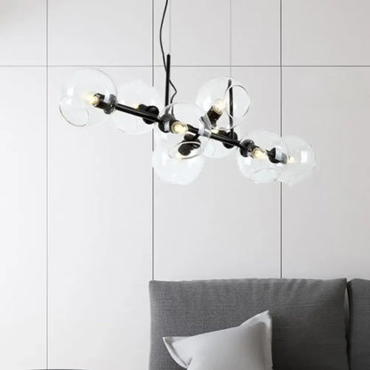 Modern clear smoke glass 8 bulb lighting fixture dining room black & gold