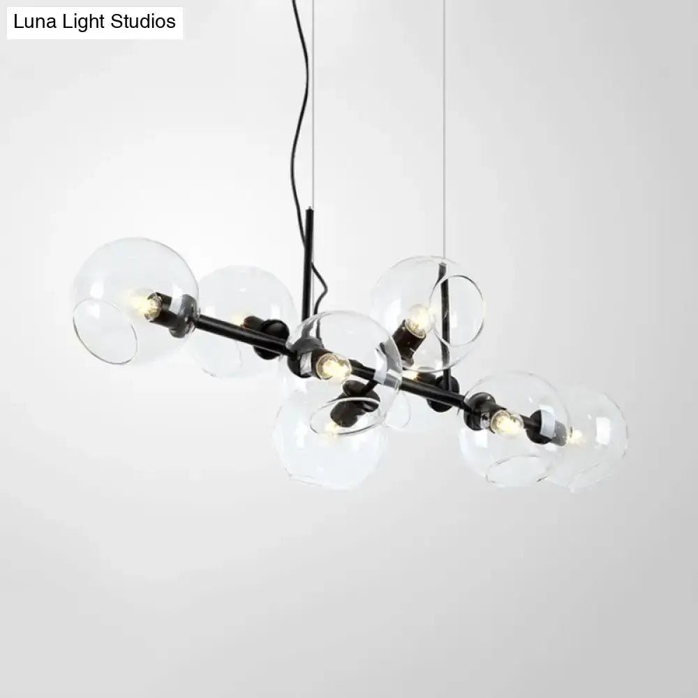 Modern clear smoke glass 8 bulb lighting fixture dining room black & gold