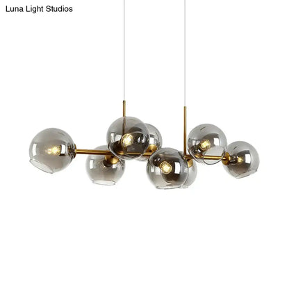 Modern clear smoke glass 8 bulb lighting fixture dining room black & gold