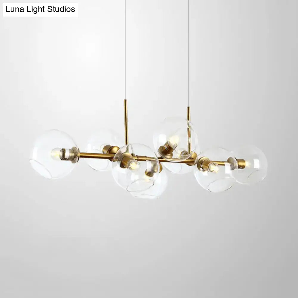 Modern clear smoke glass 8 bulb lighting fixture dining room black & gold