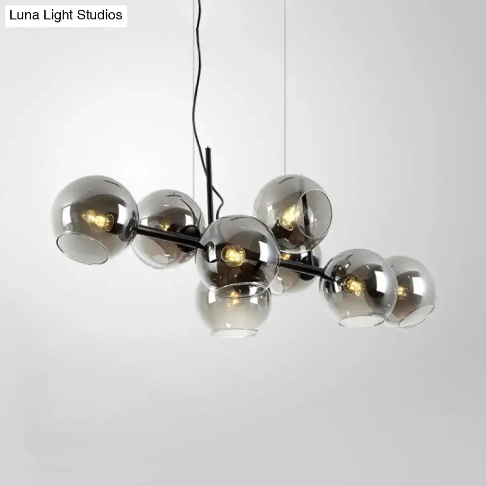 Modern clear smoke glass 8 bulb lighting fixture dining room black & gold