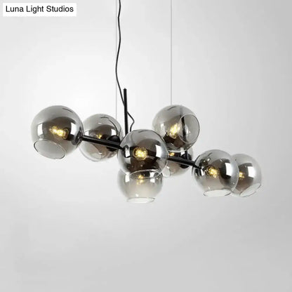 Modern clear smoke glass 8 bulb lighting fixture dining room black & gold