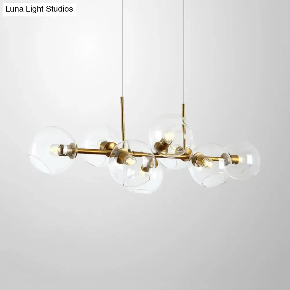 Modern clear smoke glass 8 bulb lighting fixture dining room black & gold