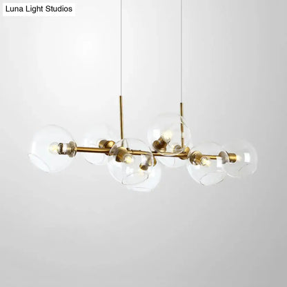 Modern clear smoke glass 8 bulb lighting fixture dining room black & gold