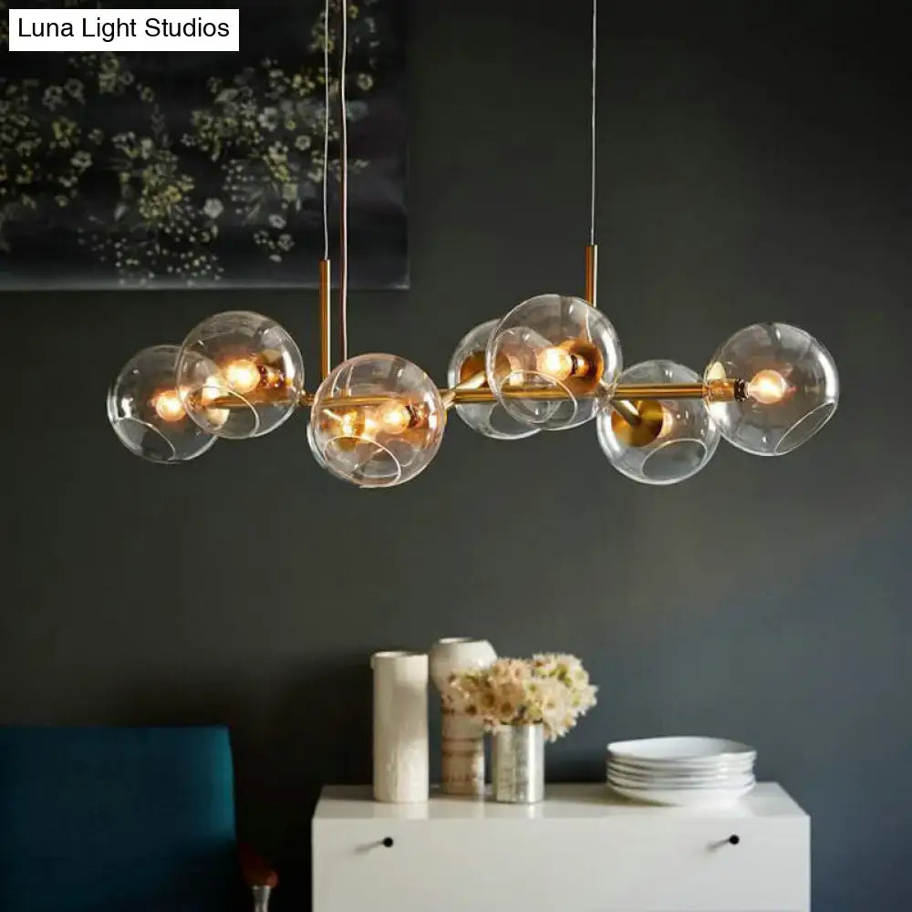 Modern clear smoke glass 8 bulb lighting fixture dining room black & gold