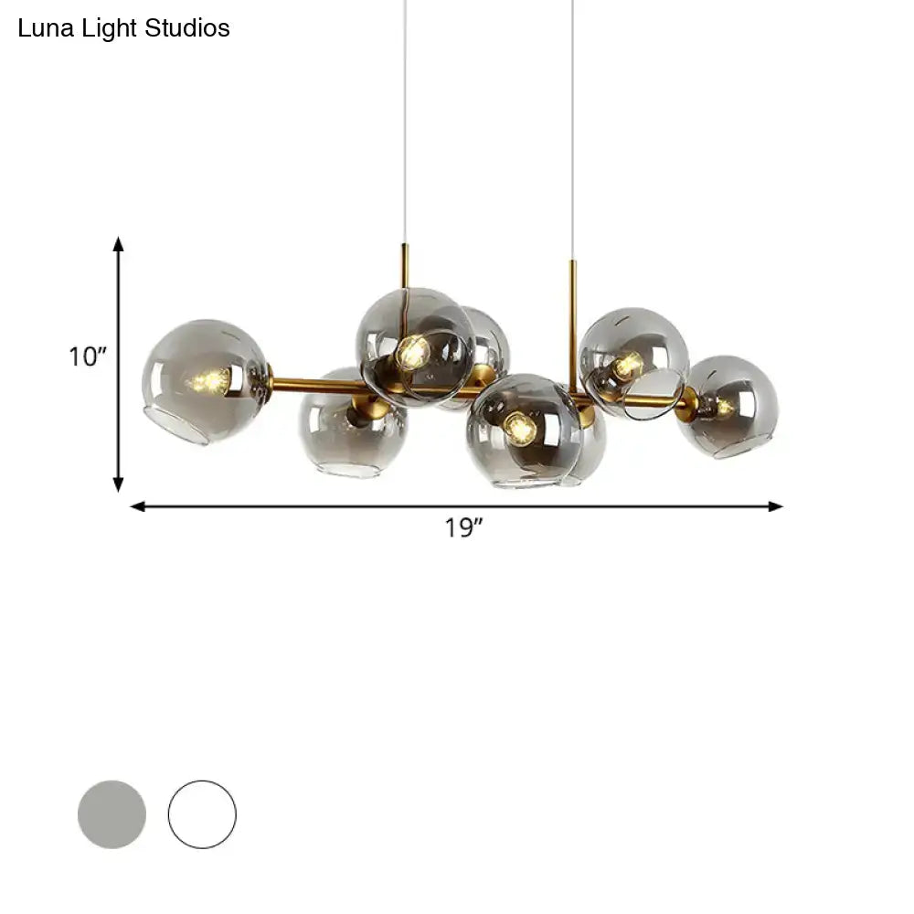 Modern clear smoke glass 8 bulb lighting fixture dining room black & gold