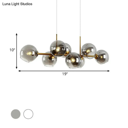 Modern clear smoke glass 8 bulb lighting fixture dining room black & gold