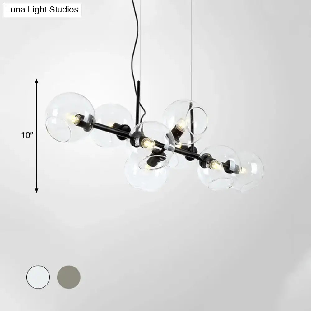 Modern clear smoke glass 8 bulb lighting fixture dining room black & gold