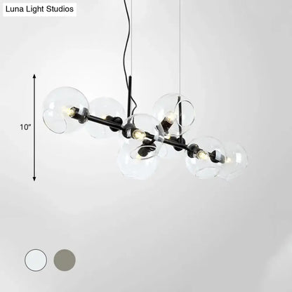 Modern clear smoke glass 8 bulb lighting fixture dining room black & gold