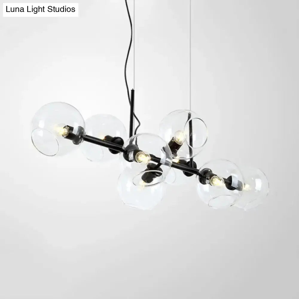 Modern clear smoke glass 8 bulb lighting fixture dining room black & gold